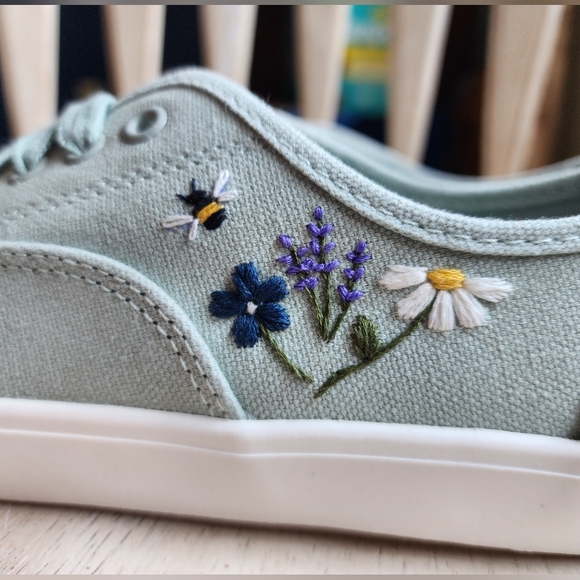 Hand Embroidered Time & Tru Green Canvas Sneakers - 8 - Picture 2 of 6